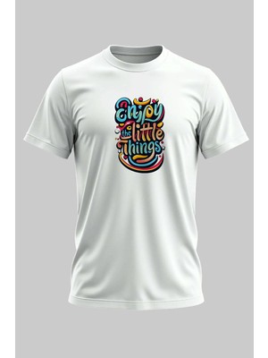 Buzagi Enjoy Little Things Dijital Baskı Regular Kalıp Unisex Beyaz T-Shirt