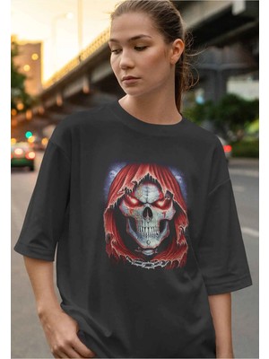 Buzagi Calavera Dijital Baskı Oversize Unisex Tişört
