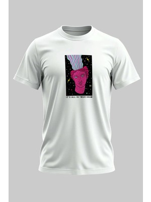 Buzagi In Your Head Dijital Baskı Regular Kalıp Beyaz Unisex Tişört
