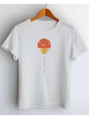 Buzagi Japan Sun Dijital Baskı Regular Kalıp Beyaz Unisex Tişört