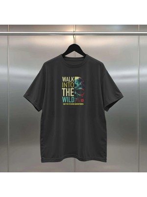 Buzagi The Wild Dijital Baskılı Oversize Siyah Tişört