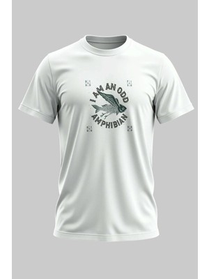 Buzagi Amphibian Dijital Baskı Regular Kalıp Beyaz Unisex Tişört