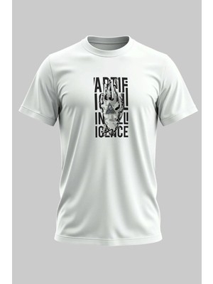 Buzagi Artificial Dijital Baskı Regular Kalıp Beyaz Unisex Tişört