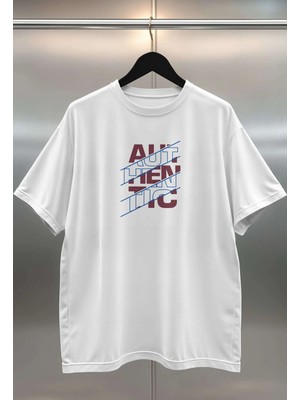 Buzagi Authentic Dijital Baskı Oversize Beyaz Unisex Tişört