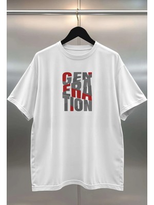 Buzagi Generation Dijital Baskı Oversize Beyaz Unisex Tişört