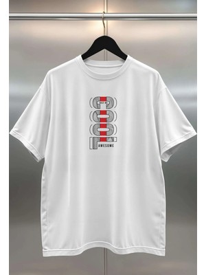 Buzagi Cool Dijital Baskı Oversize Beyaz Unisex Tişört