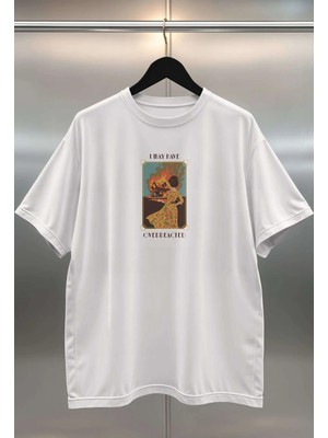 Buzagi Overreacted Dijital Baskı Oversize Beyaz Unisex Tişört