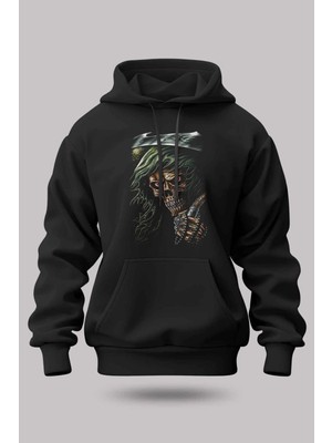 Buzagi Calavera Oversize Kapüşonlu Unisex Şardonlu Sweatshirt