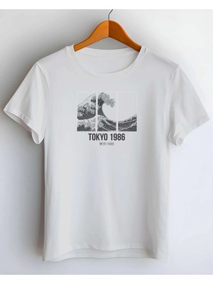 Buzagi Tokyo 1986 Dijital Baskı Regular Kalıp Beyaz Unisex Tişört