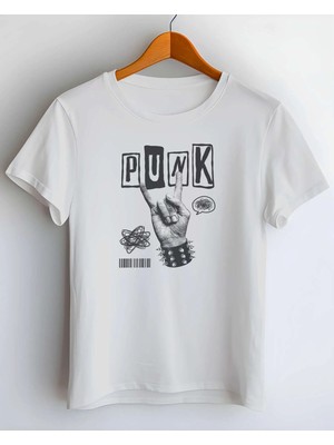 Buzagi Punk Dijital Baskı Regular Kalıp Beyaz Unisex Tişört