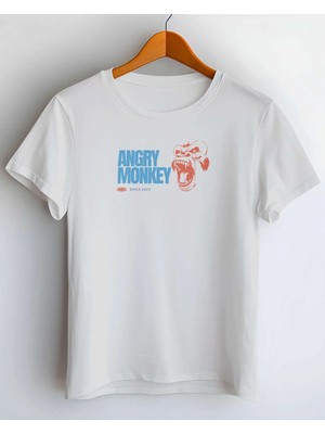 Buzagi Angry Monkey Dijital Baskı Regular Kalıp Beyaz Unisex Tişört