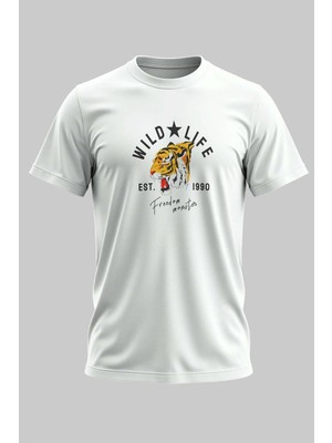 Buzagi Wild Life Dijital Baskı Regular Kalıp Unisex Beyaz T-Shirt