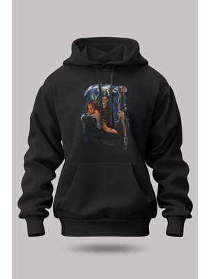 Buzagi Calavera Oversize Kapüşonlu Unisex Şardonlu Sweatshirt