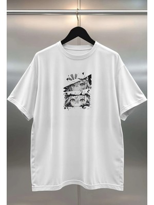 Buzagi Manga Dijital Baskı Oversize Beyaz Unisex Tişört