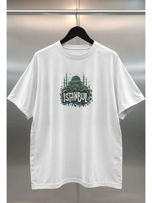 Buzagi Istanbul Dijital Baskı Oversize Beyaz Unisex Tişört
