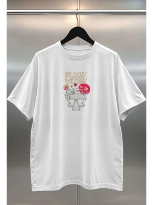Buzagi Bloom Within Dijital Baskı Oversize Beyaz Unisex Tişört