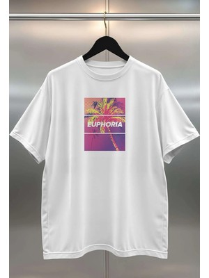 Buzagi Euphoria Dijital Baskı Oversize Beyaz Unisex Tişört