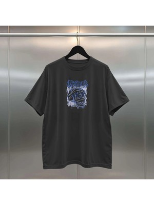 Buzagi Fearless Dijital Baskı Siyah Beyaz Unisex Oversize Tişört