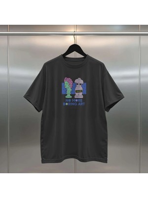 Buzagi Boring Art Dijital Baskı Siyah Beyaz Unisex Oversize Tişört