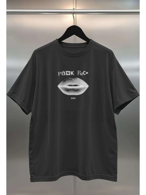 Buzagi Punk Rock Dijital Baskı Siyah Beyaz Unisex Oversize Tişört