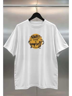 Buzagi Kendine Güven Oversize Dijital Baskılı Beyaz Tişört