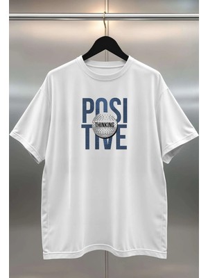 Buzagi Positive Dijital Baskı Oversize Beyaz Unisex Tişört