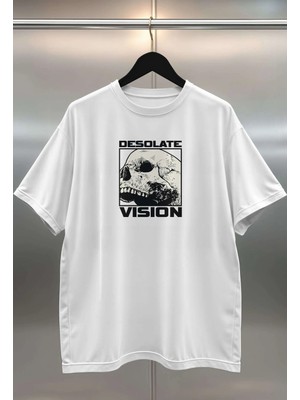 Buzagi Desolate Dijital Baskı Oversize Beyaz Unisex Tişört