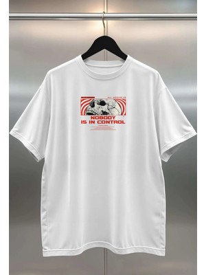 Buzagi Nobody Dijital Baskı Oversize Beyaz Unisex Tişört