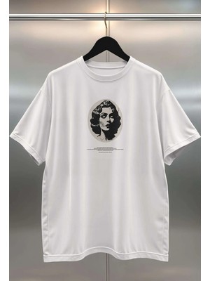 Buzagi Abstraction Dijital Baskı Oversize Beyaz Unisex Tişört