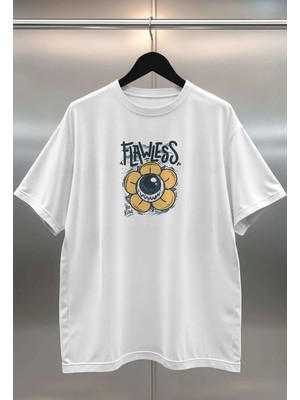 Buzagi Flawless Dijital Baskı Oversize Beyaz Unisex Tişört