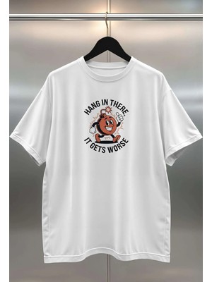 Buzagi Worse Dijital Baskı Oversize Beyaz Unisex Tişört