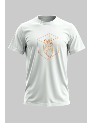 Buzagi Kalp Dijital Baskı Regular Kalıp Beyaz Unisex Tişört