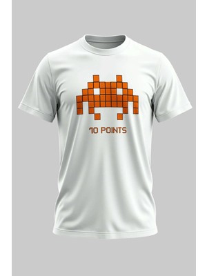 Buzagi Space Invader Dijital Baskı Regular Kalıp Beyaz Unisex Tişört