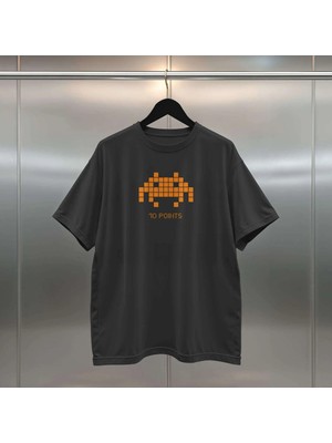 Buzagi Space Invader Dijital Baskı Oversize Unisex Siyah Tişört