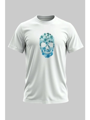 Buzagi Flower Skull Dijital Baskı Regular Kalıp Beyaz Unisex Tişört