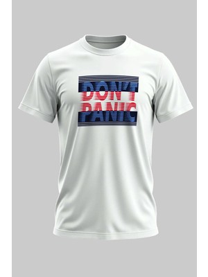 Buzagi Don't Panic Dijital Baskı Regular Kalıp Beyaz Unisex Tişört