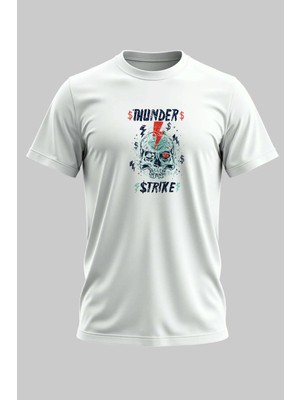 Buzagi Thunder Dijital Baskı Regular Kalıp Beyaz Unisex Tişört