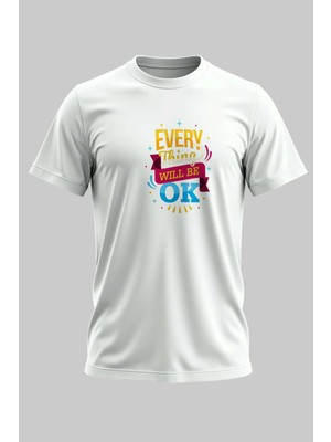 Buzagi Motivasyonel Renkli Regular Kalıp Dijital Baskılı Beyaz Tişört