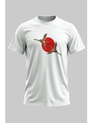 Buzagi Japan Birds Dijital Baskı Regular Kalıp Beyaz Unisex Tişört