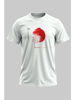 Buzagi Japan Sun Dijital Baskı Regular Kalıp Beyaz Unisex Tişört