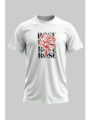Buzagi Rose Dijital Baskı Regular Kalıp Beyaz Unisex Tişört