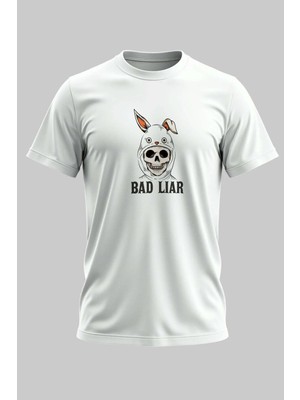 Buzagi Bad Liar Dijital Baskı Regular Kalıp Unisex Beyaz T-Shirt