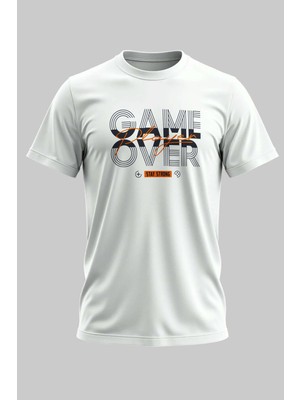 Buzagi Game Over Dijital Baskı Regular Kalıp Unisex Beyaz T-Shirt