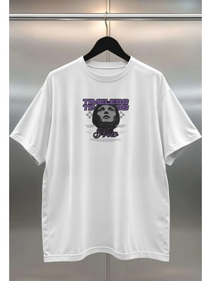 Buzagi Timeless Dijital Baskı Oversize Beyaz Unisex Tişört