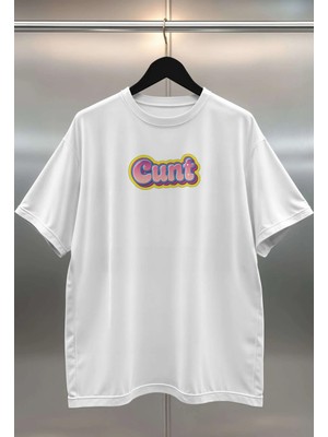 Buzagi C*nt Dijital Baskı Oversize Beyaz Unisex Tişört