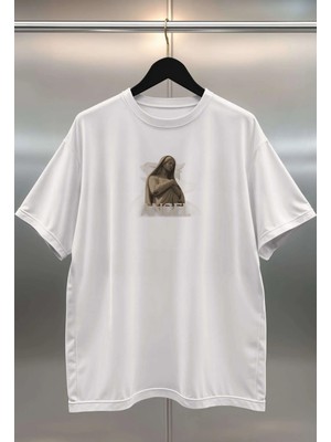 Buzagi Angel Dijital Baskı Oversize Beyaz Unisex Tişört