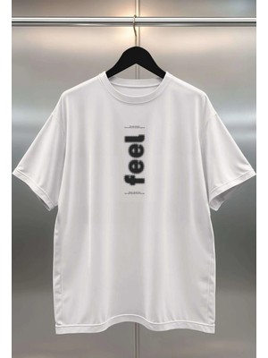 Buzagi Feel Dijital Baskı Oversize Beyaz Unisex Tişört