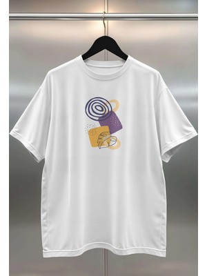 Buzagi Soyut Desenler Oversize Dijital Baskılı Beyaz Tişört