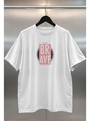 Buzagi Brave Cesur Oversize Dijital Baskılı Beyaz Tişört