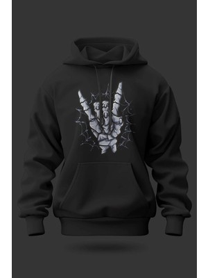 Buzagi Hard Rock Oversize Kapüşonlu Unisex Şardonlu Sweatshirt